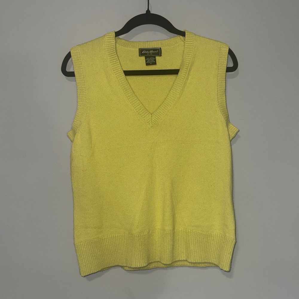Eddie Bauer Womens V-Neck Sweater Vest Chartreuse Yellow Angora Blend‎ Small